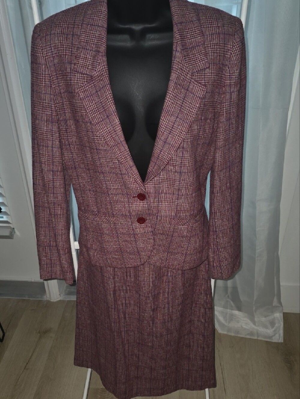 Vintage College Town Purple Plaid Skirt Suit.